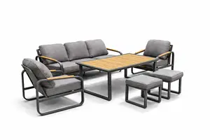 Salon Bella Vita Canapé 3 Places +2 Fauteuils + Table Haute + 2 Poufs - Anthracite
