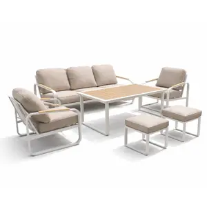 Salon Bella Vita Canapé 3 Places +2 Fauteuils + Table Haute + 2 Poufs - Beige
