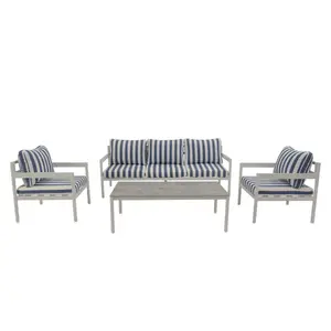 Salon Aqua Luxe Canapé 3Places + 2Fauteuils +Table Basse - Bleu/Blanc