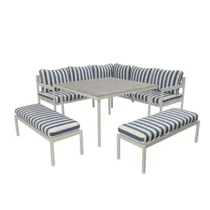 Coin Aqua Luxe +Table Haute +2 Bancs - Bleu/Blanc