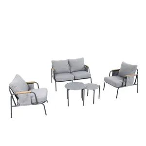 Salon Malindi Canapé + 2 Fauteuils + 2 Tables Basses - Gris
