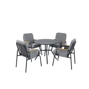 Set Table À Manger Malindi + 4 Chaises Dia 90cm - Gris