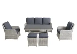 Salon Rotin Synthétique Tressé Tobago 7 Places +Table Haute - Gris