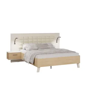 Set Lit Mayfair 160x200 Sans Sommier +2 Chevets + Led -Chêne
