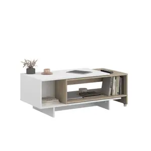 Table Basse Vigo Chêne/Blanc avec Plateau Coulissant – 149×50×40 cm