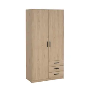 Armoire 2 Portes et 3 Tiroirs Sprint – 98,5×49,8×200,4cm – Chêne