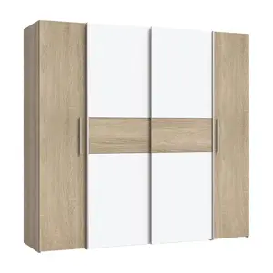 Armoire Kalixtus 2 portes battantes + 2 portes coulissantes - chêne/blanc