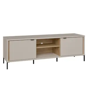 Meuble TV Seravel – Chêne/Crème – 2 portes / 2 niches – 159 x 42 x 52 cm