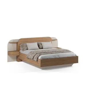 Set Lit Dorian 160 x 200 cm sans sommier + 2 Tables de Chevet - Chêne Sable