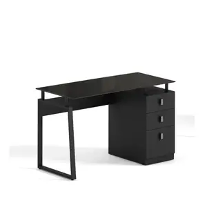 Bureau Workmate Plateau en Verre - Noir - 120×60×75 cm