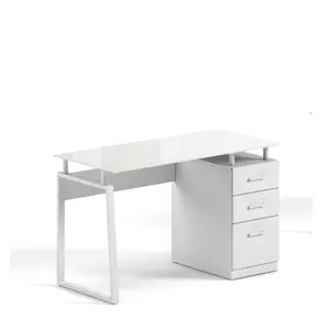 Bureau Workmate Plateau en Verre - Blanc - 120×60×75 cm