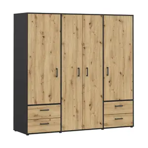 Armoire Monissa 200,1x59x205,9 cm - 4 Portes + 4 Tiroirs - Chêne Artisan / Noir