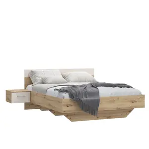 Ensemble Lit avec Sommier et 2 Chevets Tanaia – 160×200 cm – Chêne et Sable