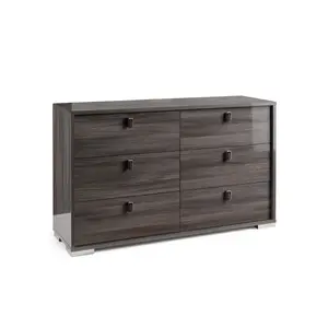Double commode Elegante – 6 tiroirs – 138x45x85cm – Greige brillant