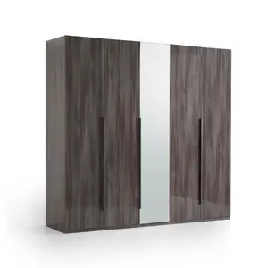 Armoire Elegante – 5 portes battantes avec miroir – 230x63x222cm – Greige brillant