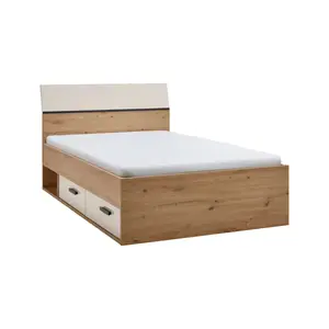 Lit Sirmione 90 x 200 cm avec sommier et 2 tiroirs – Chêne Sable