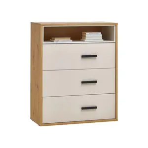 Commode Sirmione 90 x 40 x 113 cm – 3 tiroirs et 1 niche – Chêne Sable