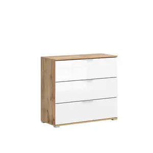Commode ZELE – 3 Tiroirs – Blanc/Chêne