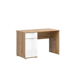 Bureau ZELE – 1 Tiroir, 1 Porte – Blanc/Chêne