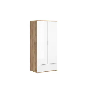 Armoire ZELE – 2 Portes, 1 Tiroir – Blanc/Chêne