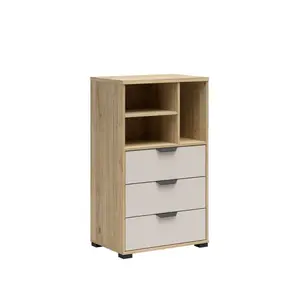 Chiffonnier CHUCK – 3 tiroirs, 3 niches – Chêne / Sable