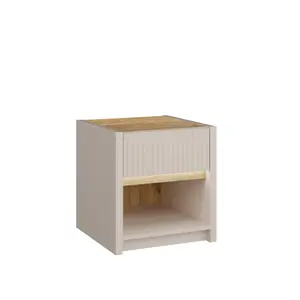 Table de Chevet OAK SQUERE – 1 Tiroir, 1 Niche – Oak / Cachemire