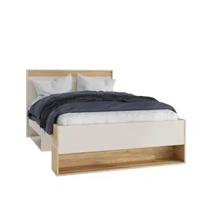 Lit WEXLIN 120 × 200 cm sans Sommier – 2 Niches, 1 Tiroir – Oak / Cachemire