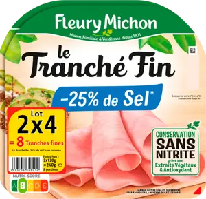 Jambon Le Tranché Fin -25% de sel Conservation Sans Nitrite - FLEURY MICHON