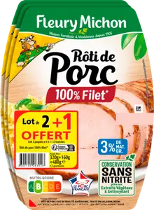 Rôti de porc 100% filet 3% Mat.Gr. conservation sans nitrite - FLEURY MICHON