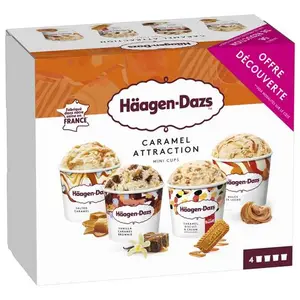 4 MINI POTS DE CRÈME GLACÉE CARAMEL ATTRACTION OFFRE DÉCOUVERTE - HÄAGEN-DAZS