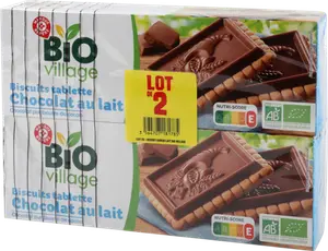 BISCUITS TABLETTE CHOCOLAT AU LAIT BIO - BIO VILLAGE