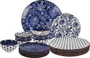 SERVICE DE TABLE 18 PIECES MIX AND MATCH BLEU ET MARRON "COLLECTION MELODIE" - HOMESIDE