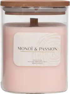 BOUGIE CRÉPITANTE PARFUMÉE "MONOÏ ET PASSION" AVEC COUVERCLE