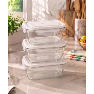 Set de 3 bocaux en verre avec couvercle en plastique 300 ml