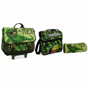 Set trolley garçon Dino T-Rex 40 cm + sac goûter + trousse