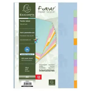 12 intercalaires A4 polypropylène couleur pastel 21 x 29,7 cm - EXACOMPTA