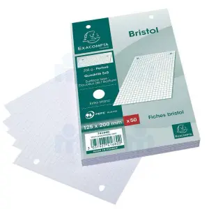Fiches bristol perforées petits carreaux 5x5 12,5x20 cm x50 - EXACOMPTA