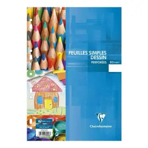 Feuilles simples perforées A4 de dessin 80p blanches 110g -CLAIREFONTAINE