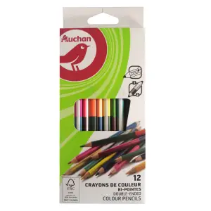 Boîte de 12 crayons de couleurs bi-pointes - AUCHAN