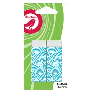 Gommes blanches rectangulaires avec fourreau motif bleu x2 - AUCHAN