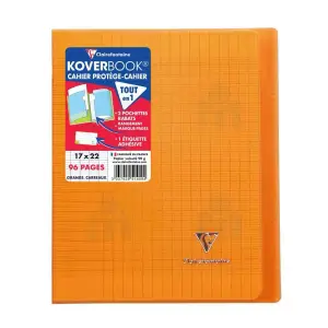 Cahier Koverbook orange grands carreaux séyès 96pages 17x22cm - CLAIREFONTAINE