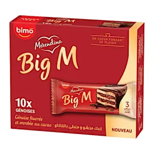 Génoises fourrées et enrobées au cacao Merendina Big M 10x52g - BIMO