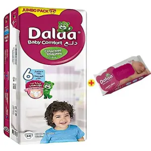 Couches bébé Jumbo Pack Taille6 junior plusx44unités+paquet de100lingettes-DALAA
