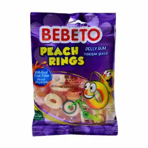 Gommes anneaux saveur pêche Peach Rings 100g - BEBETO