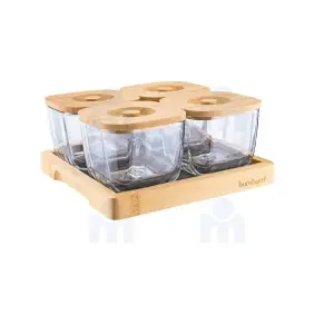 4 Pots en verre avec couvercle en bamboo + Plateau - KROSNA