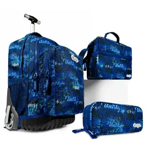 Set 3 en 1 sac à dos trolley 45cm + Sac à goûter + trousse garçon