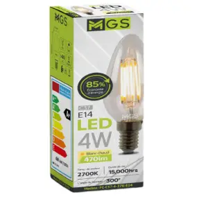 Ampoule LED C37 FILAMENT 4W E14 blanc chaud - MGS