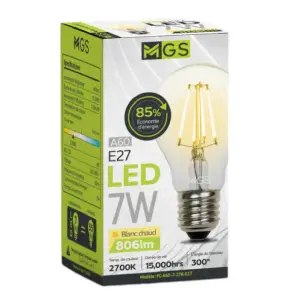 Ampoule LED CLEAR A60 7W E27 blanc chaud - MGS