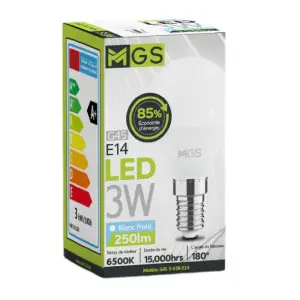Ampoule LED G45 3W E14 lumière blanche - MGS