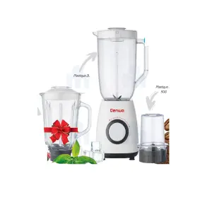 Blender XXL 2L 1000W bol plastic + Moulin épices + Bol en verre offert - DENWA